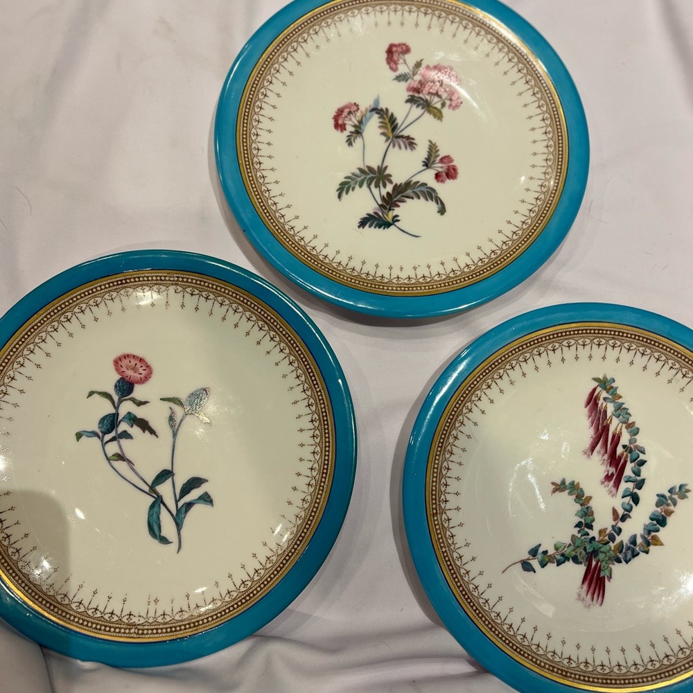 Vintage Copeland Porcelain Plates - Set of 3, Floral Design, Turquoise & Gold